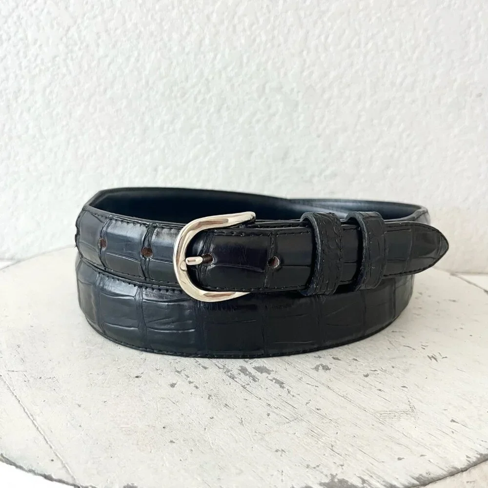 Rod Patrick Boots Mens Black Western Belt Size 46 & 1 3/8in Wide Taper Caiman